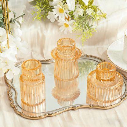 WELLIFE 3 Pcs Gold Glass Candle Holder, Taper Candle Holder, Gold Candlestick Holders for Party, Wedding Decorations, Table Centerpieces and Thanksgiving
