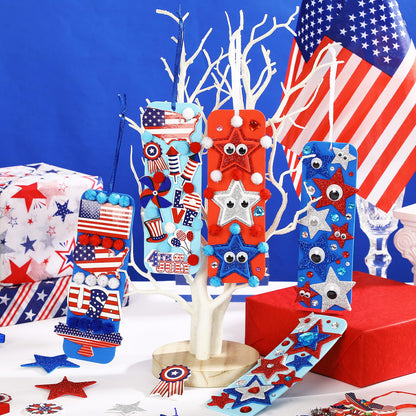 JULBEAR 36 Sets 4th of July Crafts Kits DIY Blank Foam Bookmarks Decorations Sets Patriotic Star Foam Self-Adhesive Stickers Arts for Kids Independence Day Party Favors Gift Exchange