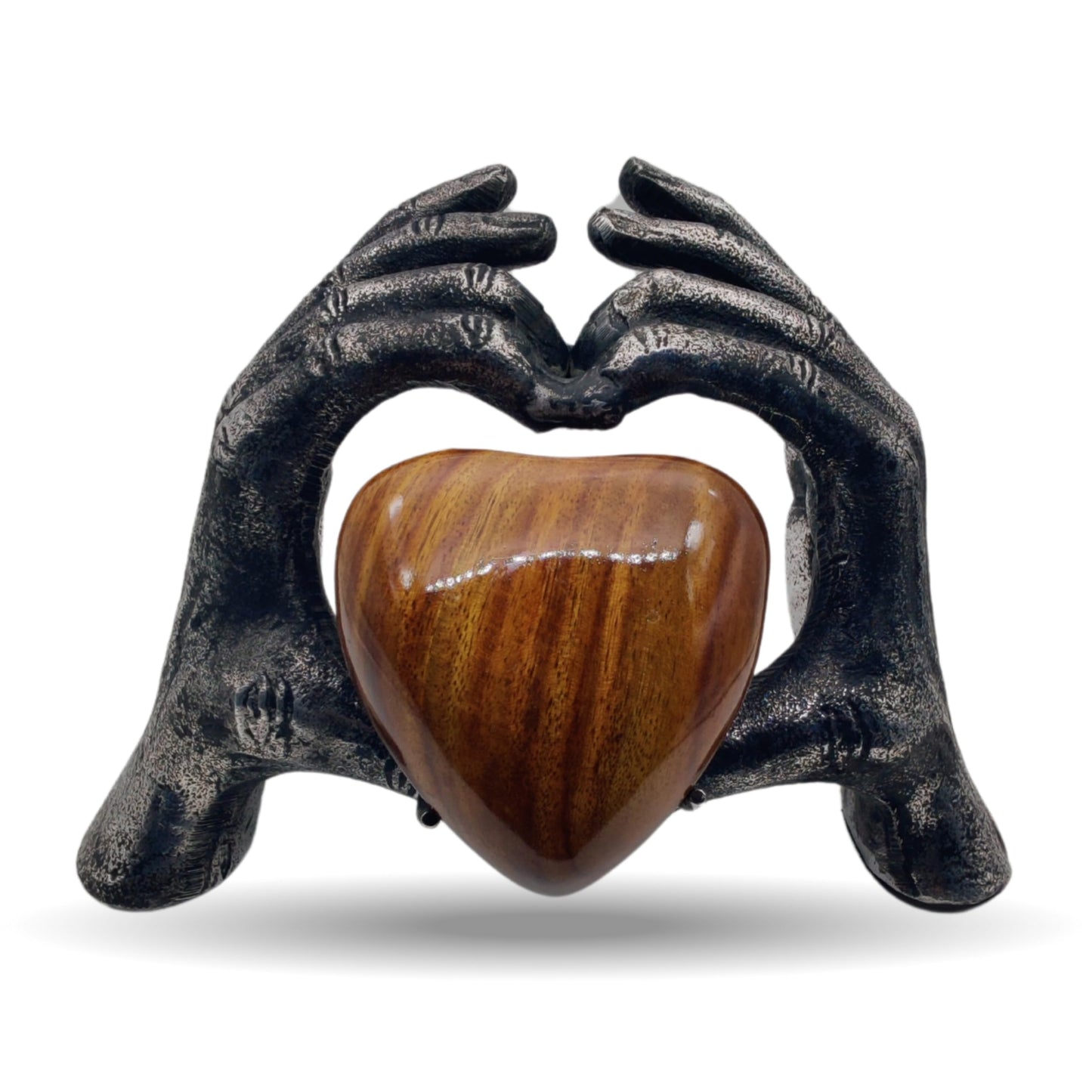 ZAHANAARA Wooden Heart Urn for Ashes Adult Male & Female |Handcrafted Memorial Box for Funeral|Memorial Gifts, Ashes Keepsake | Aluminum Cremation Urns|Unique Tribute in Hands Design - Silver, 3 cu in