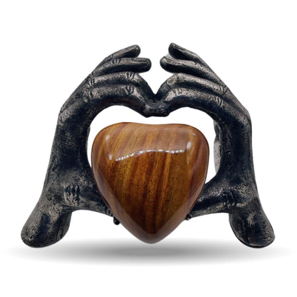 ZAHANAARA Wooden Heart Urn for Ashes Adult Male & Female |Handcrafted Memorial Box for Funeral|Memorial Gifts, Ashes Keepsake | Aluminum Cremation Urns|Unique Tribute in Hands Design - Silver, 3 cu in
