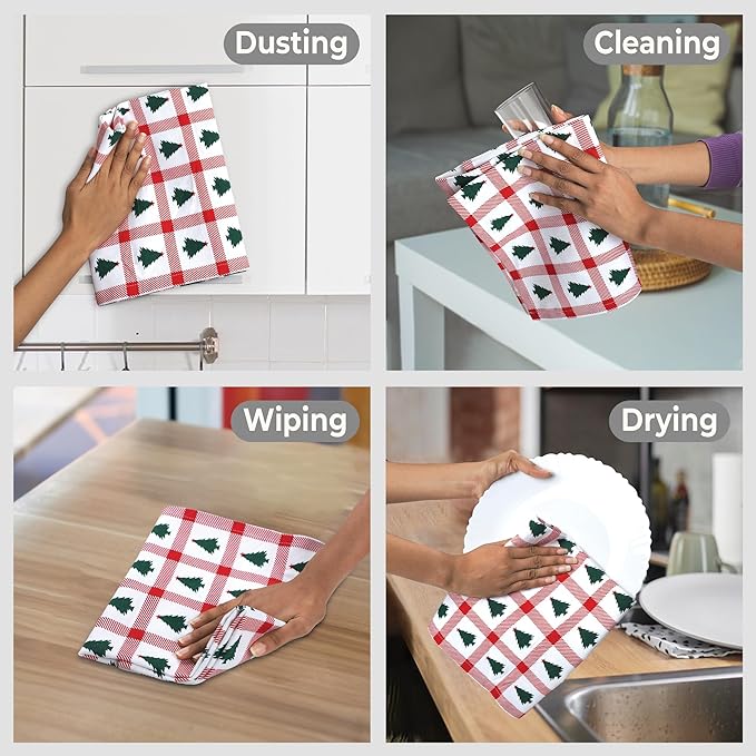 Urban Villa Christmas Kitchen Towels Christmas Tree Print Premium Quality 100%
