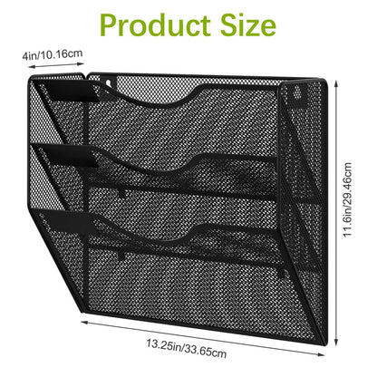 EasyPAG 3 Pocket Mesh Wall File Organizer, Hanging Paper Folder Holder with Classify Label, Vertical Wall Mount Mail Organizer for Office Home Classroom, Black