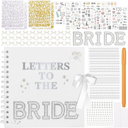 Draupnir 8 x 8 Inch Letters To The Bride Scrapbook Wedding Memory Book with Pearl Lace Wedding Metallic Letters Stickers Bows Pen Bridal DIY Blank Paper Scrapbook Photo Album Guest Book Sign