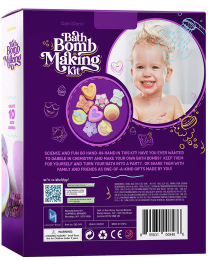 Dan&Darci Bath Bomb Making Kit for Kids - Kid Crafts Science Project - Gifts for Girls and Boys - Craft Activity Gift for Age 6, 7, 8, 9, 10, 11 & 12 Year Old Girl - Makes 10 Baths Bombs Fizzies