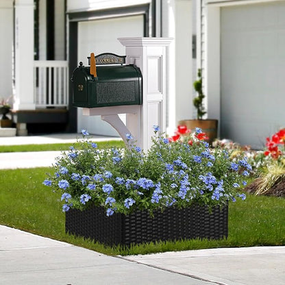 SUNNYPARK Mailbox Post Wrap Planter Box 24x24x12inch | Handmade All-Weather PE Rattan, Easy Assembly, Fits for 4x4 6x6 Posts, Flower Planter Box Decorative for Mailbox Post Outside