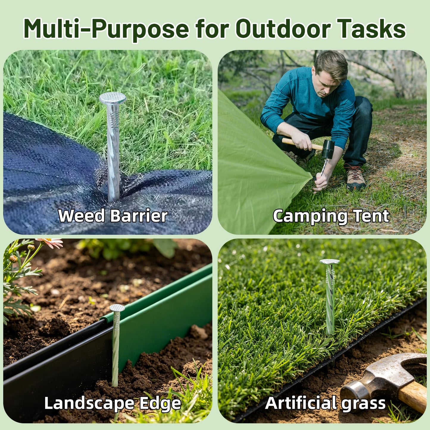 10 Inch Galvanized Landscape Stakes 50 Pack Heavy Duty Metal Anchoring Spikes Garden Nails for Paver Edging, Camping Tent, Weed Barrier, Artificial Turf, Carpentry and More
