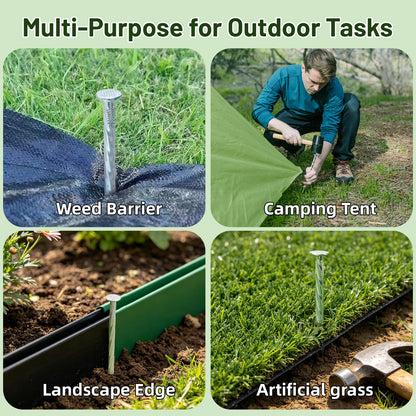 10 Inch Galvanized Landscape Stakes 50 Pack Heavy Duty Metal Anchoring Spikes Garden Nails for Paver Edging, Camping Tent, Weed Barrier, Artificial Turf, Carpentry and More