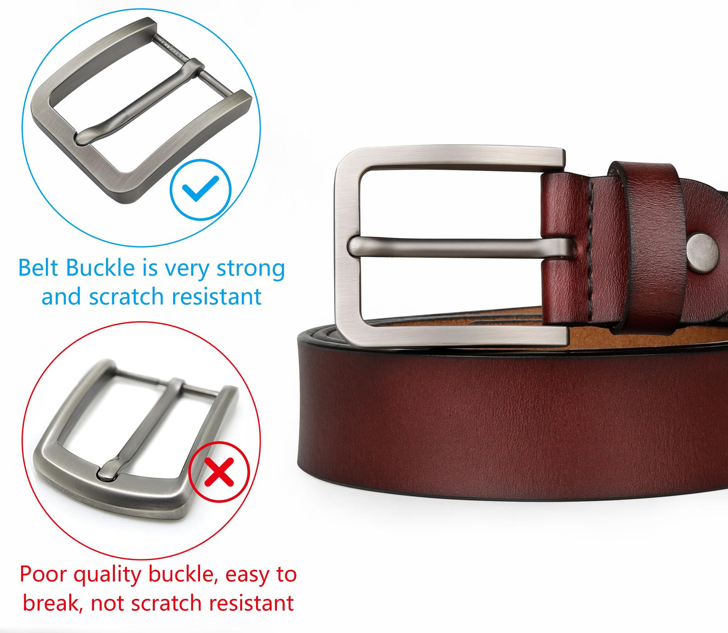 JingHao Mens Belt Big and Tall 30"-65",Genuine Leather Belts for Men,Casual Work Dress Jeans Belt,Black Brown Width 1.45" A18 (58"-60"/ Belt Length 160cm, Coffee)