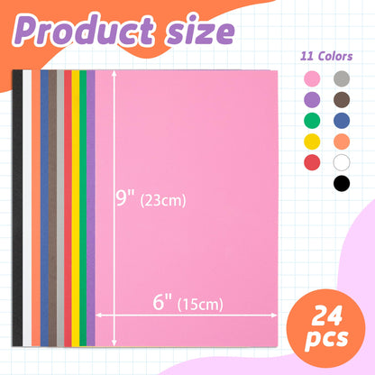 Funria 24Pcs 3mm Embroidery Foam 6" x 9" Puffy Foam for 3D Embroidery 11 Colors EVA Craft Foam Sheets for Cosplay Costume Sewing Hats Caps Garments Jackets Bags DIY Machine Embroidery