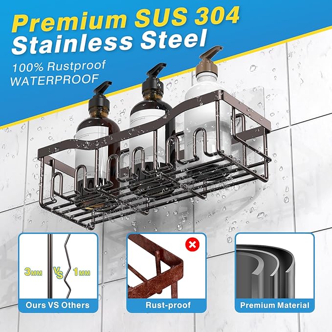 EUDELE 5-Pack Rustproof Stainless Steel Shower Caddy – No Drill Adhesive