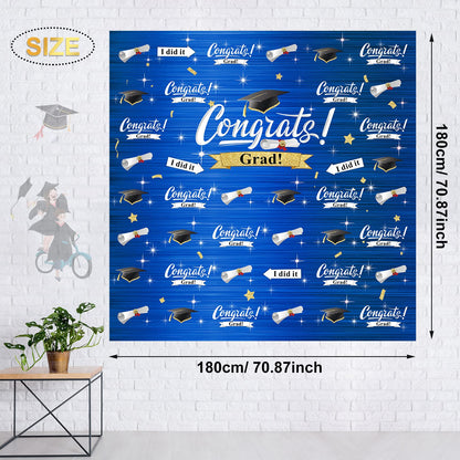 Graduation Party Decorations Including Congrats Grad Photography Backdrop Banner Balloons Garland Arch Kit for Adults Kids Grad Party Decoration Supplies (Navy Blue and Gold)
