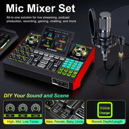 neculogy G10 Podcast Equipment Bundled with Audio Mixer Integrated Podcast Production Studio, Equipped with P15 Microphone, Used for Live Streaming, Podcast Recording PC,YouTube Recording