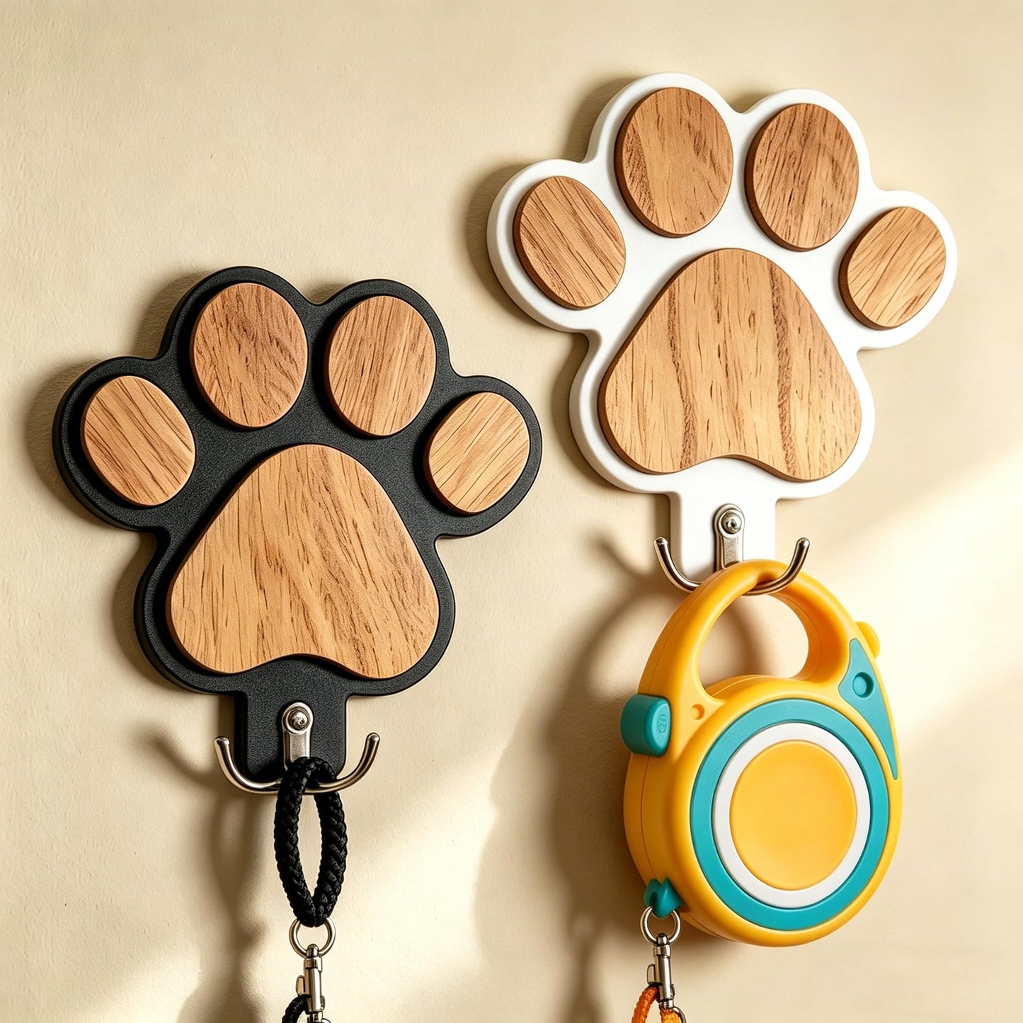 Chwsssgy 2PC 3D Wooden Dog Paw Leash Holder for Wall, Set of 2 Rustic Dog Harness & Key Organizer, Decorative Pet Paw Hooks for Leashes, Collars & Coats, Ideal Pet Lover Gift for Entryway & Mudroom