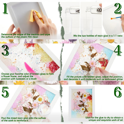 Novabright DIY Dried Flower Crushed Glass Art Kit for Adults Beginners, Sea Glass Mosaic Resin Craft Set for Home Decor, Wedding Gifts Handmade Boho Home Bedroom Office Bookshelf Table Decoration