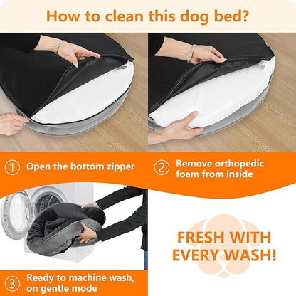 Dwanton Orthopedic Dog Bed for Extra Extra Large Dogs with Gel Memory Foam, Waterproof Dog Sofa, Washable Pet Bed with Four Sided Bolster Cushion, Removable Cover & Non-Slip Bottom, 53", Dark Grey