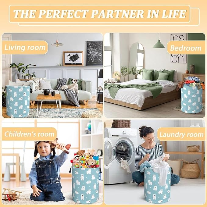 Cute Polar Bears Laundry Hamper Bag