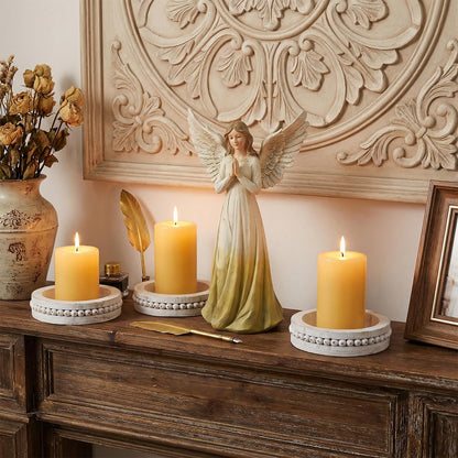 Candle Holder for Pillar Candles Set of 3 Farmhouse Wood Candle Holders Rustic Wooden Candle-Stand Decorative Wood Candlestick Holdersfor Living Room, Table Centerpiece Dining Fireplace(White)