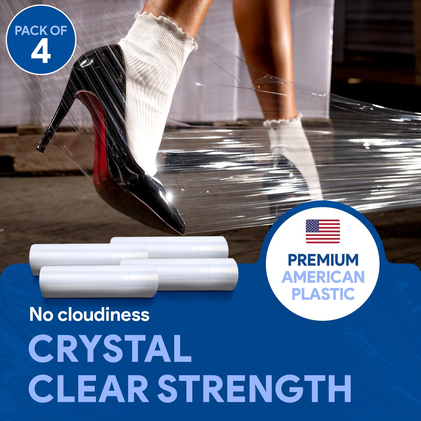 International Plastics Co. 4 Pack of 18" Plastic Stretch Film Wrap 1200 feet Each 500% Stretch Ability