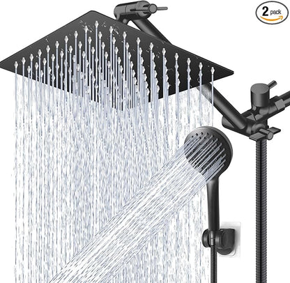 High/Low Pressure Water Rain Shower Head with 11 Inch Adjustable Extension Arm and 5 Settings Handheld Shower Head Combo,Powerful Shower Spray - Matte Black, 12 Inch