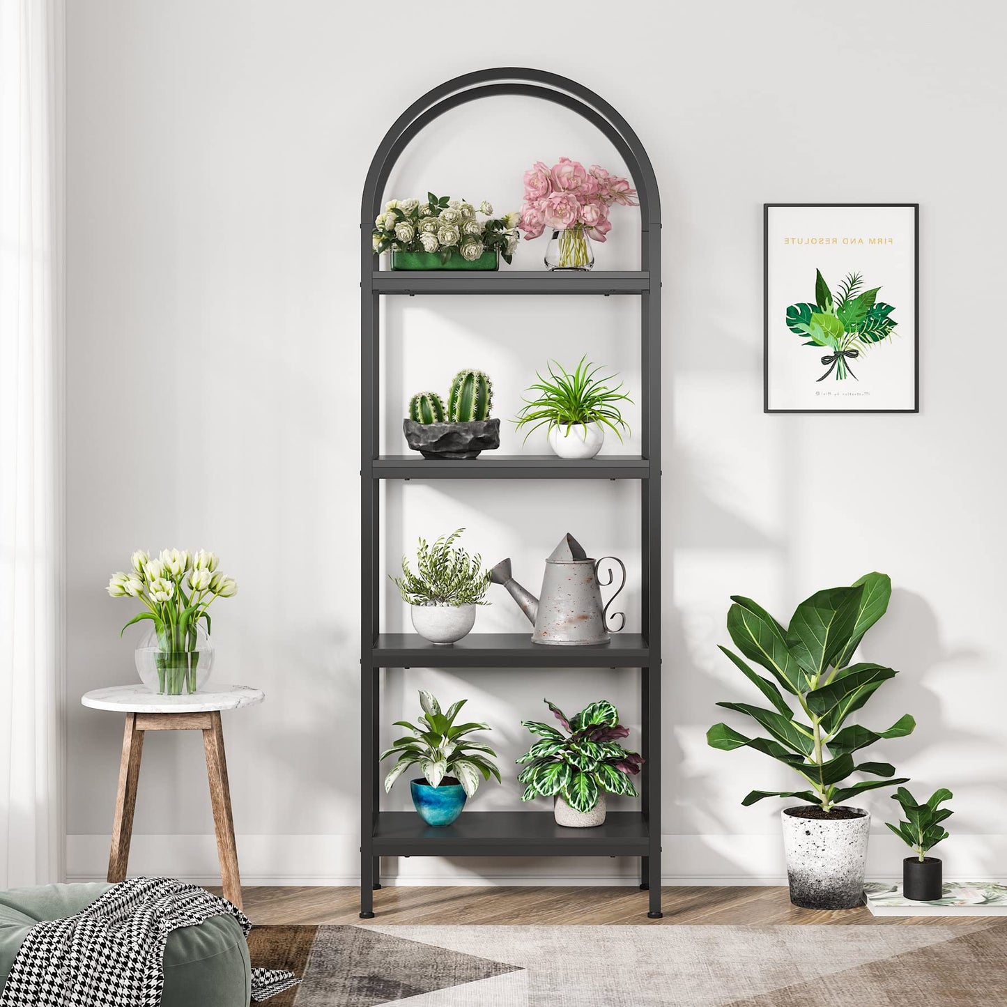 Tribesigns 4-Tier Open Bookshelf, 70.8" Wood Bookcase Storage Shelves with Metal Frame, Freestanding Display Rack Tall Shelving Unit for Office, Bedroom, Living Room, Easy Assembly (Black, 1PC)