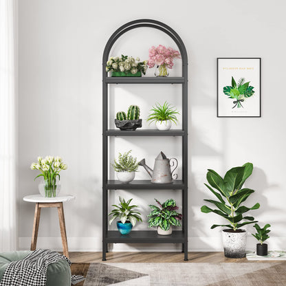 Tribesigns 4-Tier Open Bookshelf, 70.8" Wood Bookcase Storage Shelves with Metal Frame, Freestanding Display Rack Tall Shelving Unit for Office, Bedroom, Living Room, Easy Assembly (Black, 1PC)