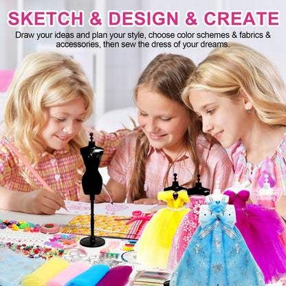 Axirata 1500+PCS Fashion Designer Kit for Girls with Fashion Sketchbook & 5 Mannequins, Creativity DIY Arts & Crafts Kit for Kids Sewing Kit for Teen Girls Birthday Gift Age 6 7 8 9 10 11 12+