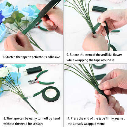 Vignor Floral Arrangement Kit with Green Flower Tape, Metal Wire, Ribbon, Flores Cutter, Scissor, Glove, Boutonniere Pin for Stem Wrap Florist Supplies Bouquet Accessories DIY Craft (10-in-1 Set)