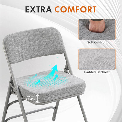 TAO ONE Padded Folding Chairs - Comfortable Folding Chair with Cushion - Heavy Duty Metal Folding Chair Upholstered Fabric Padded Seat - Cushioned Folding Chairs for Indoor Office Vanity -Grey
