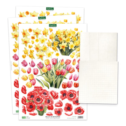 Katy Sue Watering Can Blossoms & Blooms Card Making Kit. 8 Shaped Cards, 3 Sheets of Floral Die Cut Decoupage, 8 Envelopes, Adhesive Foam Pads, & Instructions. For Card Making Supplies & Card Crafting