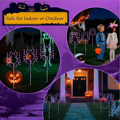 Outdoor Halloween Decorations Lights, 3PACK Hopolon Halloween Spider Pathway Lights 229LED Plug-in Purple Garden Light Walkway with 8Modes Timer Waterproof for Holiday Home Garden Yard Party Decor