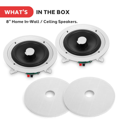 Pyle 8” Ceiling Mount Speakers (Pair)- 2-Way Stereo Speaker System with Easy Install Flush Design - Directable 1” Titanium Dome Tweeter - 55Hz Freq Response for Deep Bass - 300W Peak Power,(White)