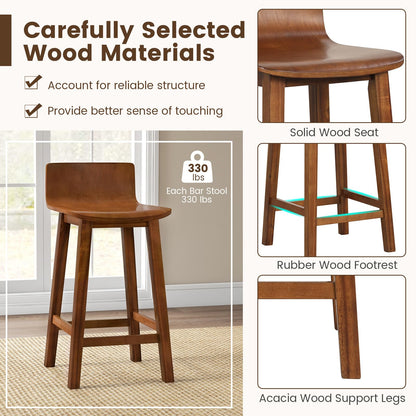 Giantex 24.5" Bar Stools Set of 2, Counter Height Bar Stools w/Low Back & Footrest, Farmhouse Wooden Bar Dining Chairs, Armless Wood Barstools for Kitchen Island, Pub, Kitchen, Cafe, Breakfast, Brown