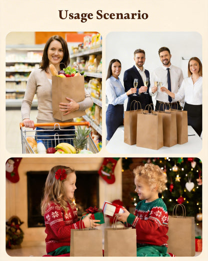 Amazingcraft 100-Pack Large Kraft Paper Bags 10"x5"x13" (25x13x33 cm), Brown with Handles, Ideal for Retail, Wedding Favors, Party Gifts, Boutiques, Bakeries, and Business Events