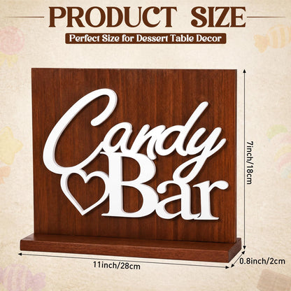 Novabright Candy Bar Wooden Sign with Rustic Wood Backboard & Stable Base, Freestanding Sweet Candy Bar Dessert Table Decor, Centerpiece with Stand for Wedding, Birthday, Bridal Shower & Party