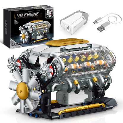 BseSparklion V8 Engine Model Kit that Runs, Build Your Own Mini Visible Car Motor, Physical Science Experiment Building Set for Adults & Teens, STEM Toy Gift for Boys 14+ (703 PCS)