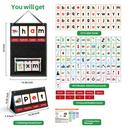 ANSTROUT CVC Word Builder Desktop Pocket Chart with 107 Phonics Flash Cards, Kids Word Builder Games for Learn to Read CVC CVCC CCVC Words, Phonics Learning Tool for Preschool Kindergarten Classroom.