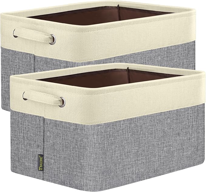 BALEINE 2 Pack Fabric Closet Storage Bins for Shelves, Linen Closet Organizers and Storage, Decorative Baskets for Organizing, Shelf, Clothes, Home, Office (Grey, 17''x13''x10.5'')