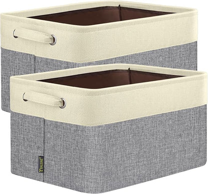 BALEINE 2 Pack Fabric Closet Storage Bins for Shelves, Linen Closet Organizers and Storage, Decorative Baskets for Organizing, Shelf, Clothes, Home, Office (Grey, 17''x13''x10.5'')
