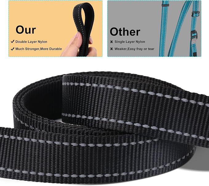 Soft Neoprene Padded Dog Collar and Leash Set for Small Medium Large Dogs, Reflective Durable Nylon Dog Collar with 5ft Leash Easy for Walking, Black,Neck fit 10.5-15.5’’