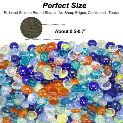 Beads Decorative Glass Pebbles,Mixed Colour Glass Stones Flat Bottom Marble Beads for Aquarium Fish Tank Planter Crafts Home Decorative Art Craft Vase Filler (Mixed, 2 Pounds)