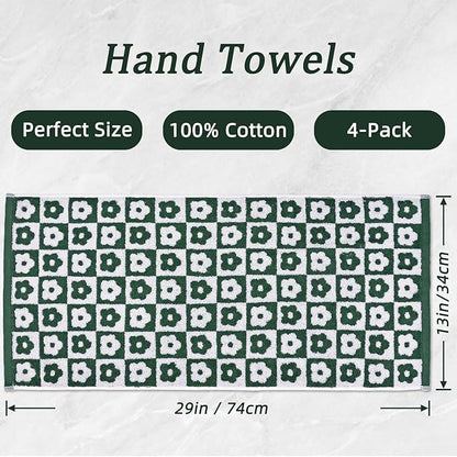 Jacquotha Cotton Hand Towels Green Checkered Floral