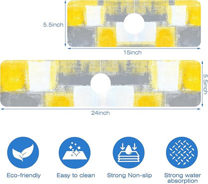 Grey and Yellow Abstract Kitchen Sink Splash Guard Mat Absorbent Fast Drying