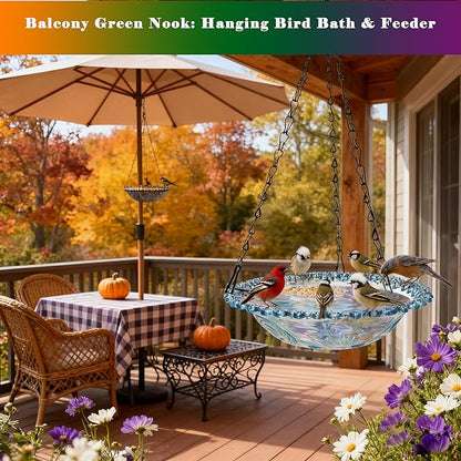 4 Pack Super Value Hanging Plastic Bird Baths and Feeders for Outdoors Bird Water Bowls and Seed Trays Set Attract Wild Birds Garden Yard Decor Gift (Blue Pink Gray Purple)
