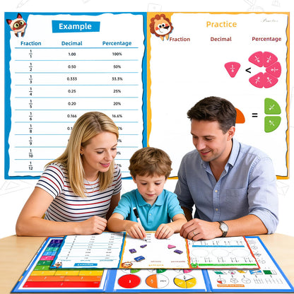 Magnetic Fraction Tiles & Circles Montessori Set for Elementary Kids - Hands-On Math Manipulatives with Activity Book - Learn Fractions, Decimals, Percentages