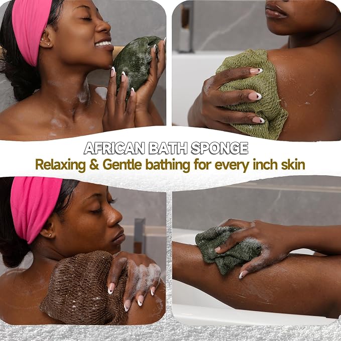 SubSahara Authentic African Net Sponge - 4 Pack Exfoliating Bath & Shower Loofah Sponge for Body & Face, Gentle Scrubber for All Skin Types, Travel, Durable