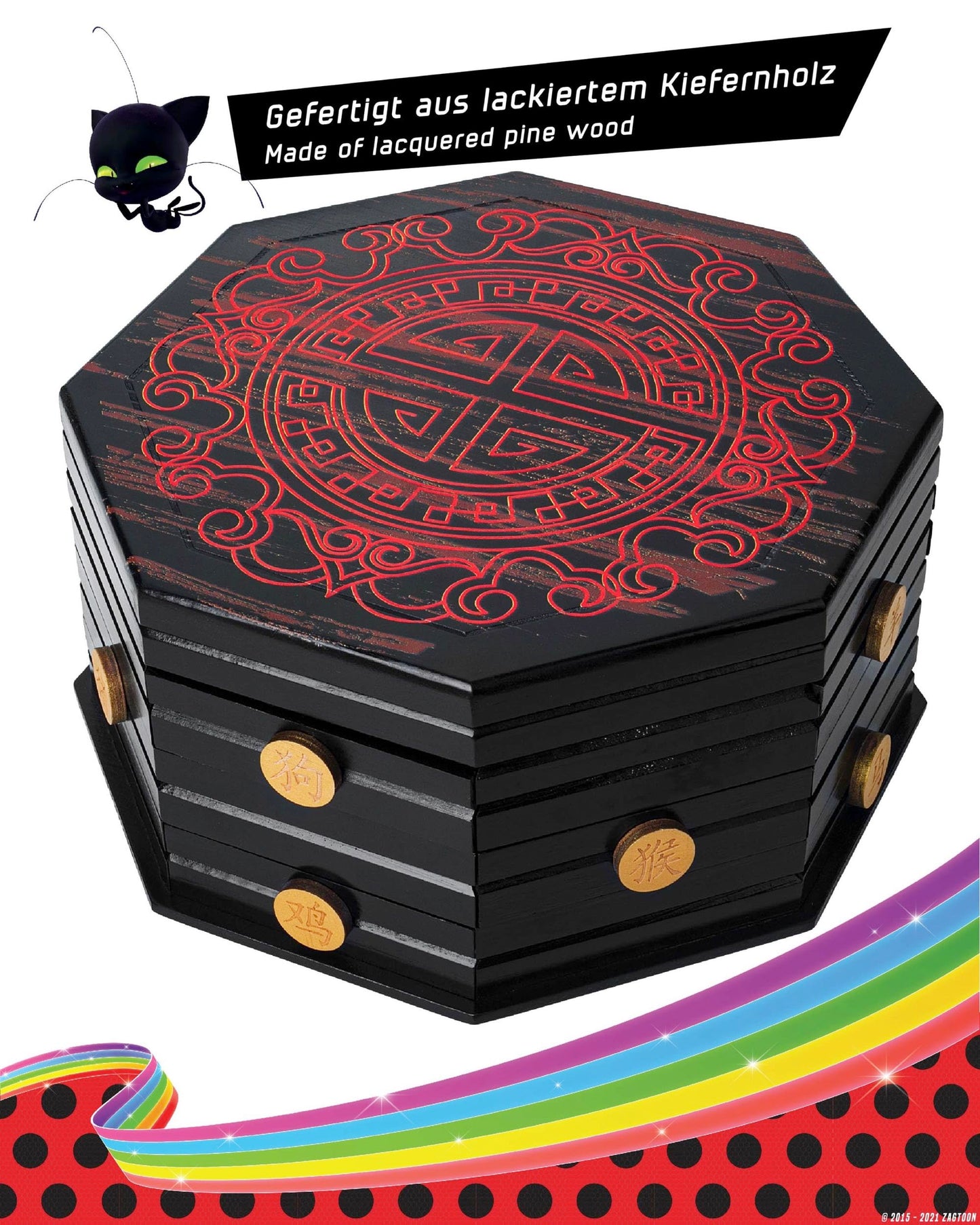 corimori Miraculous Ladybug Officially Licensed Wooden Chest, Master Fu Miracle Box, 26 cm