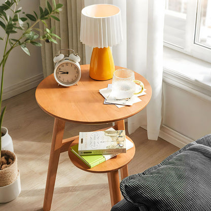 Towood Lifee Side Table, Small Round End Table with 2-Tier Shelf, Solid Wood Nightstand for Small Spaces, Mid Century Modern Accent Table for Living Room Bedroom, Natural