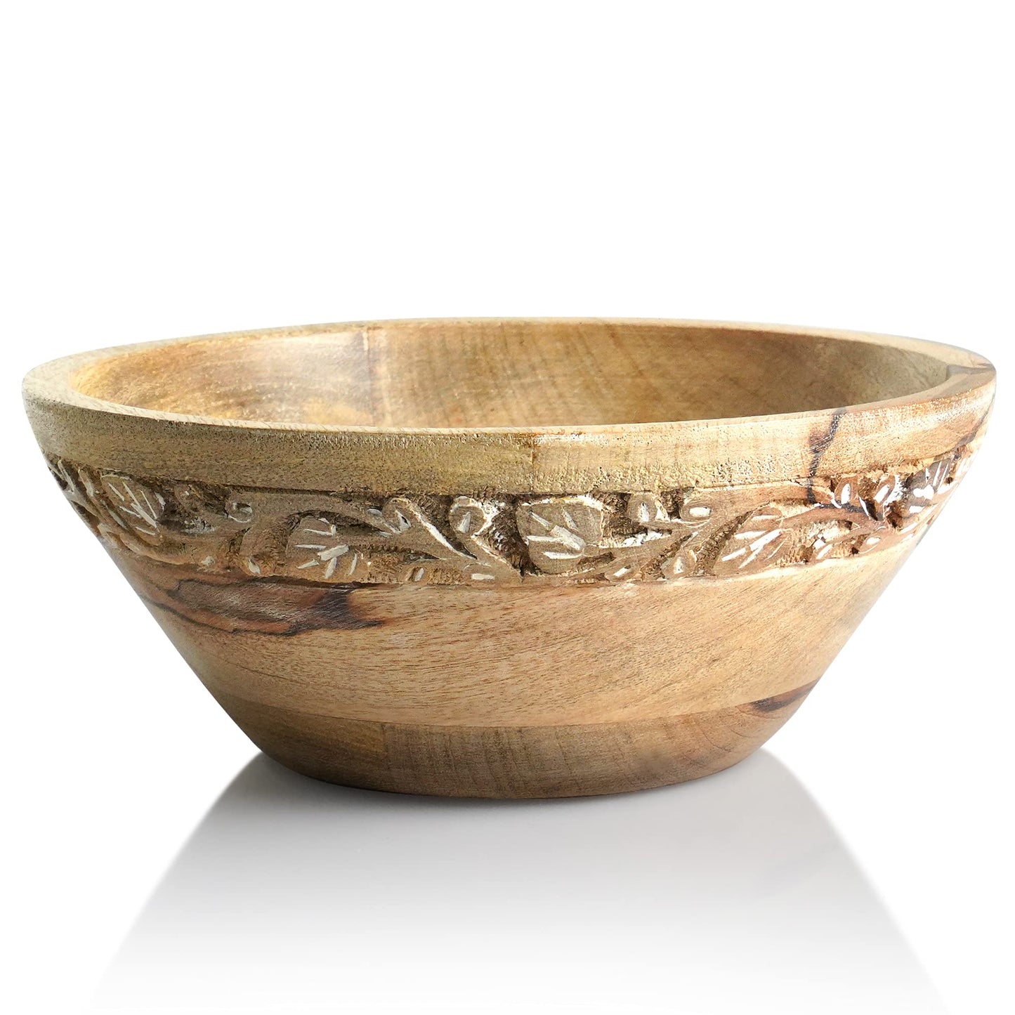 Mela Artisans 9 in Wide x 4 in Tall Jasmine Mango Wood Bowl – Hand-Carved Decorative Serving and Fruit Bowl with Whitewash Finish for Kitchen Counter, Salad, Bread and Home Decor
