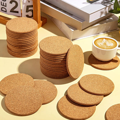 Cork Coasters Bulk for Drinks, 40Pcs Reusable Round Edge Coasters, 3.5 Inches Thick Absorbent Heat Resistant Drink Coaster for Bar Holiday Wedding Birthday Supplies Party Decor