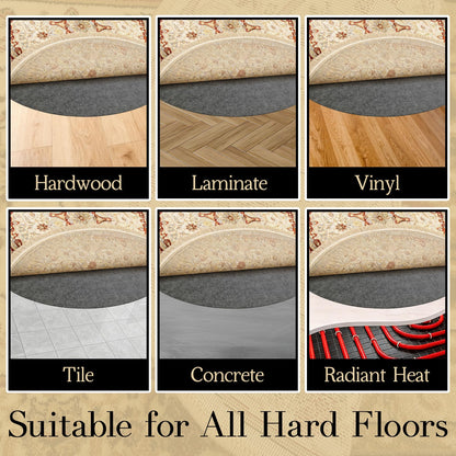 Non-Slip Waterproof Rug Pad, 5' Round Carpet Protector Mat, Round Felt Rug Pad for All Floors and Finishes, Keeps Rugs in Place Soft & Safe, from Sliding (5 FT)